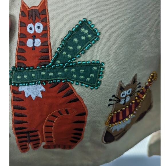 Vintage 90's Painted Pony Cropped Boxy Blazer Jacket Cat Patches and Beading L - Picture 8 of 9